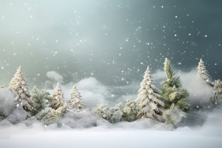 Winter landscape with snowy fir trees. Christmas and New Year background.の素材