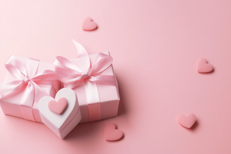 Valentine's day background with gift boxes and pink hearts on pink background.の素材