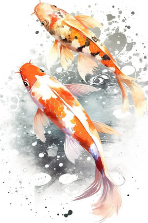 Koi fish on watercolor background. Hand-drawn illustration.の素材