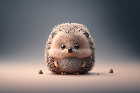 Cute little hedgehog with big eyes. 3D rendering.の素材