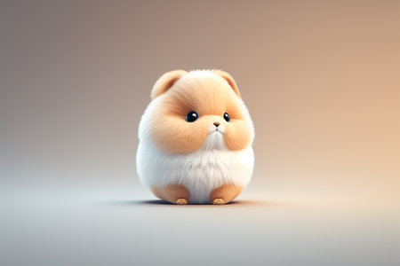 Cute little pomeranian dog on gray background. 3d renderingの素材