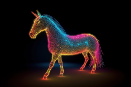 3d rendering of a unicorn on a black background with a neon effectの素材