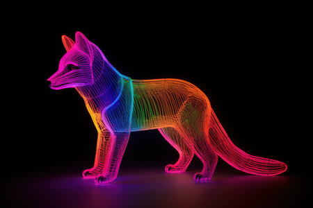 3d rendering of a neon fox in the shape of a rainbowの素材
