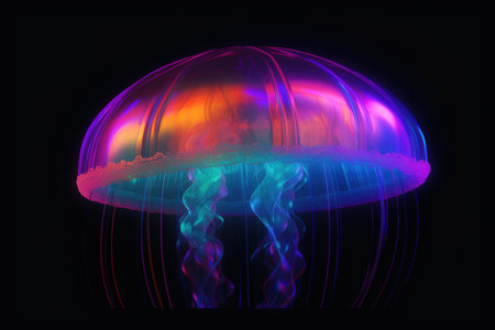 3d rendering of jellyfish in neon light isolated on black backgroundの素材