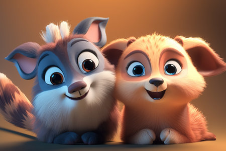 Cute cartoon animals - 3D render of a cute cartoon animalsの素材