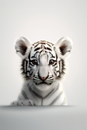 White tiger isolated on white background. 3d illustration. Studio shot.の素材