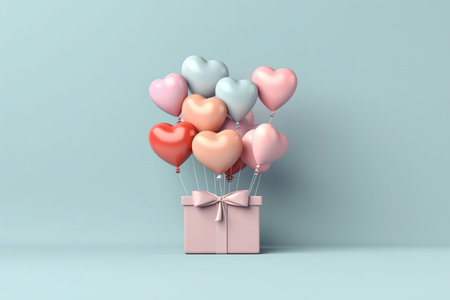 Valentine's day background with balloons and gift box. 3D Renderの素材