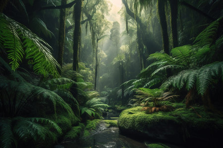 Tropical rainforest in New Zealand. Nature and environment conceptの素材