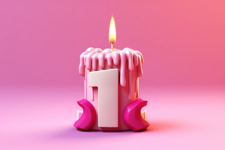 Birthday cake with number 1 isolated on pink background. 3d renderの素材