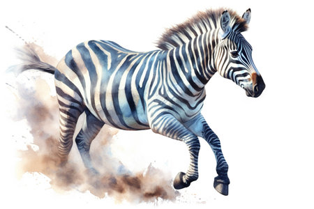 Watercolor painting of a zebra on a white background, isolatedの素材