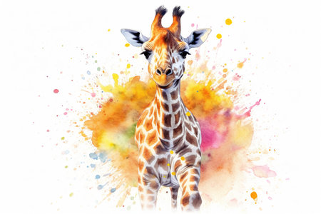 Watercolor painting of a giraffe. Isolated on white background.の素材