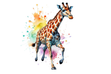 Watercolor giraffe. Hand drawn illustration isolated on white background.の素材