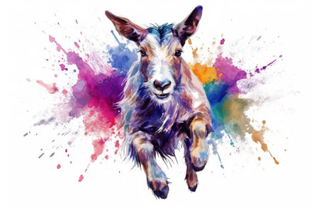 Hand drawn watercolor goat isolated on white background. Vector illustration.の素材