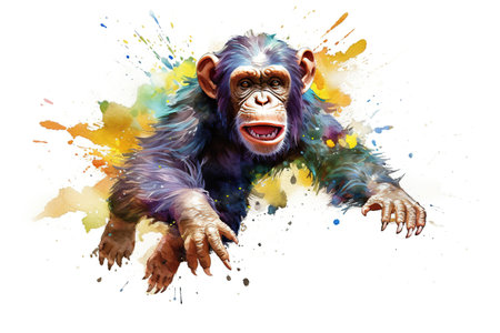Chimpanzee on a white background with splashes and blotsの素材