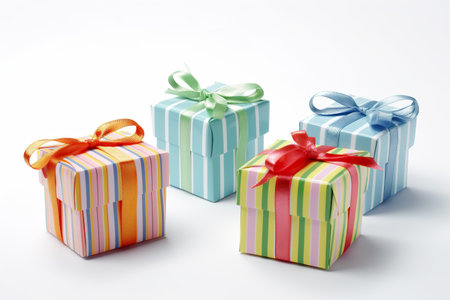 Gift boxes with ribbons on white background. Isolated.の素材