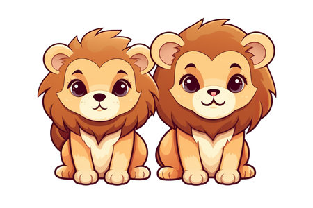 Cute lions cartoon design, Animal zoo life nature character childhood and adorable theme Vector illustrationの素材