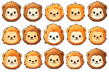 Set of cute cartoon lions on a white background. Vector illustration.の素材