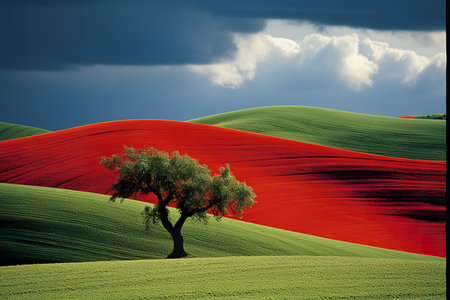 Lonely tree in the field. Tuscany, Italyの素材