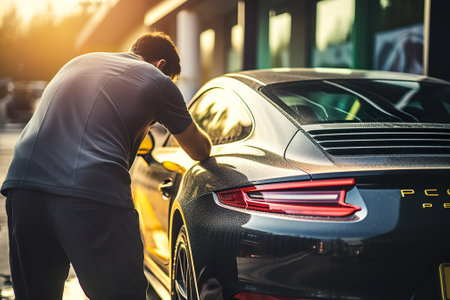 Car mechanic repairing the car in the garage. Repair service concept.の素材