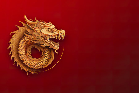 Golden dragon on red background. Chinese New Year. 3D renderingの素材