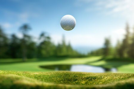 Golf ball on the green of golf course. 3d renderingの素材