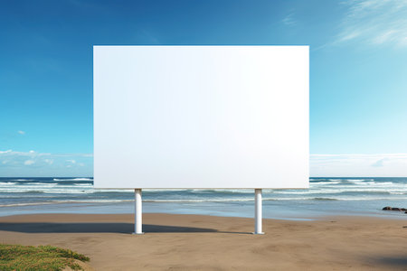Blank white billboard on the beach. 3d rendering mock upの素材
