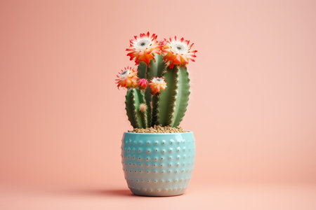 Cactus in a pot on a pink background. Minimal style.の素材