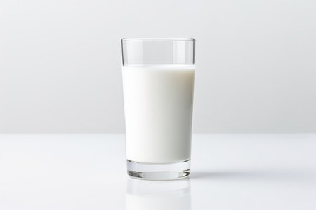 Glass of milk on a white background. Isolated. Copy space.の素材