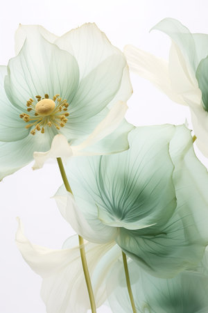 White and blue hellebore flowers isolated on white background.の素材