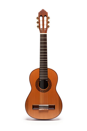 Acoustic guitar isolated on white background. 3d rendering. Computer digital drawing.の素材