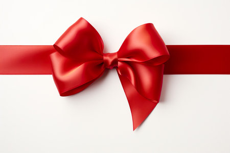 Red ribbon with bow isolated on white background. 3d illustration.の素材