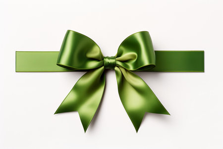 Green satin bow isolated on white background. 3d illustration.の素材