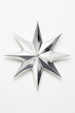 Silver star on a white background. 3d rendering, 3d illustration.の素材