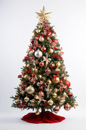 Christmas tree with baubles and ornaments on white backgroundの素材