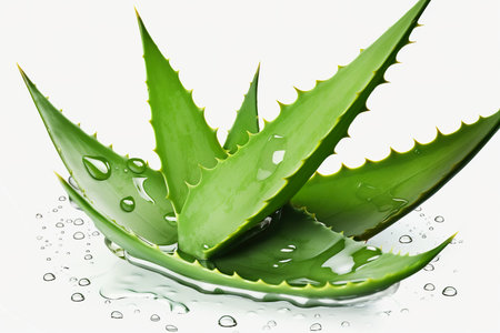 Aloe vera plant with water drops isolated on white background.の素材
