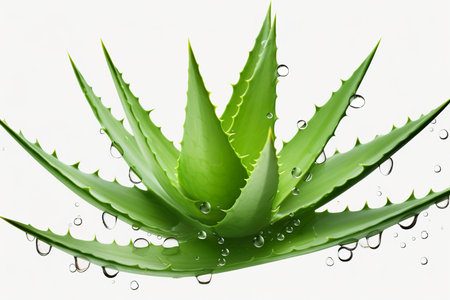 Aloe vera leaf with water drops isolated on white background.の素材