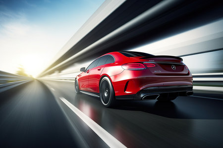Red car on the road with motion blur background. 3d renderingの素材