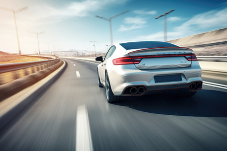 Car on the road with motion blur effect. 3d rendering.の素材