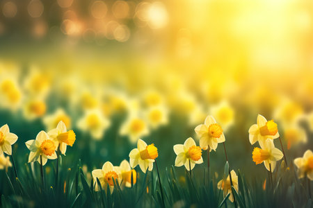 Narcissus flowers in the meadow. Spring background.の素材