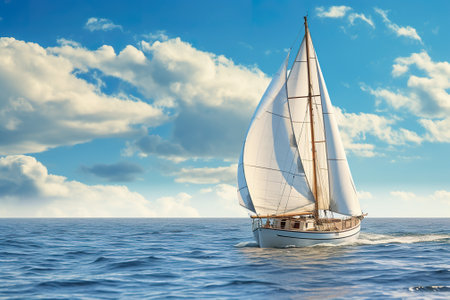Sailing yacht in the sea on a sunny day. 3d renderingの素材