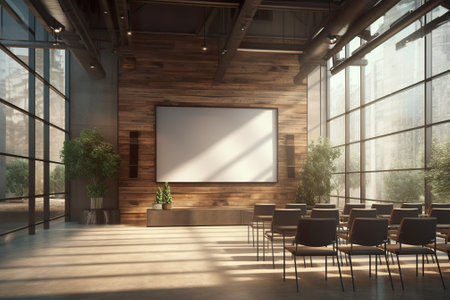 Modern conference room interior with empty poster on the wall. Mock up, 3D Renderingの素材
