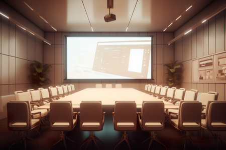 Modern conference room interior. 3d rendering mock up toned imageの素材