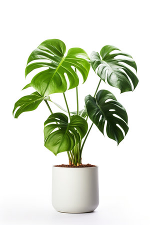 Monstera Deliciosa plant in pot isolated on white backgroundの素材