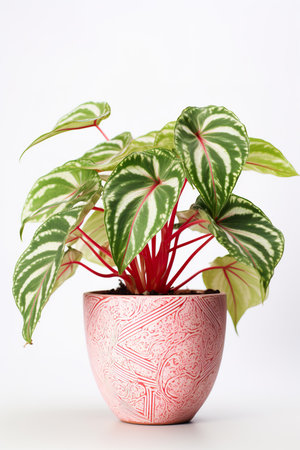 Caladium, Queen of the Leafy Plants in a Pot on White Backgroundの素材