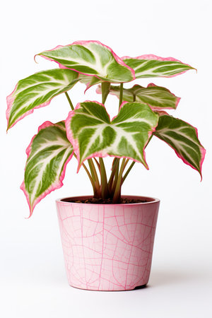 Caladium or Queen of the Leafy Plants in Potted on White Backgroundの素材