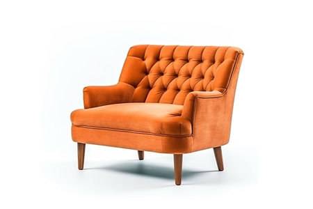 Modern orange armchair isolated on white background. 3d render.の素材