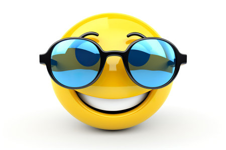 Smiley with sunglasses isolated on white background. 3d rendering.の素材