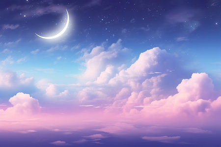 Night sky with clouds and moon. Vector illustration for your design.の素材
