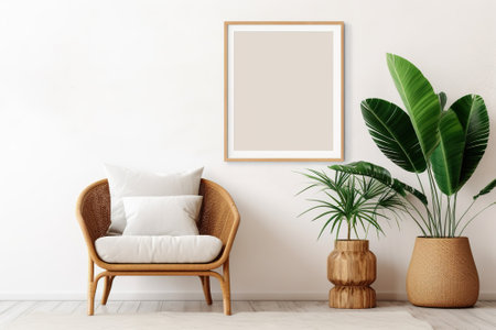 Mock up poster frame in interior background, Scandinavian style, 3D renderの素材