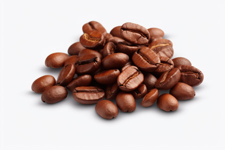 Coffee beans isolated on white background. Close-up.の素材